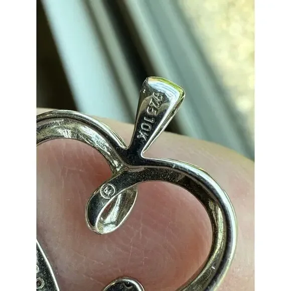 925 Sterling Silver / 10K Gold Real Diamond Double Heart Charm Pendant - Picture 9 of 12